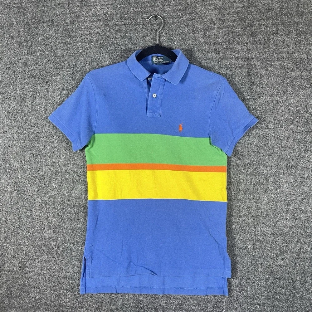 VTG Y2K Polo Ralph Lauren Custom Fit Striped Shirt Retro Colorful Small #3108